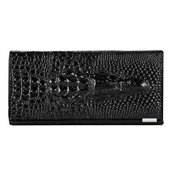 AiSi Lange Damen-Geldbörse aus echtem Leder, Krokodilprägung, Krokodilprägung, Schwarz , Einheitsgröße, Vintage von AiSi