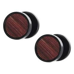 Herren Damen Schwarz Kreis Ohrringe Edelstahl Ohrstecker mit Holz Fake Plugs Cheater Tunnel Gauges Piercing Edelstahl 01（-） von Aibada