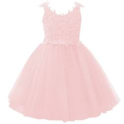 Aibaowedding Blumenmädchen Spitze Tüll Ballkleider Erstkommunion Kleider(Rosa 8-9Y) von Aibaowedding