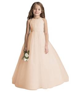 Aibaowedding Blumenmädchen Tüll Chiffon Kleider Kinder Hochzeit Festzug Ballkleider (Champagnerfarbe,8-9Y) von Aibaowedding