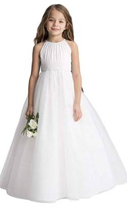 Aibaowedding Blumenmädchen Tüll Chiffon Kleider Kinder Hochzeit Festzug Ballkleider (Weiß,10-11Y) von Aibaowedding