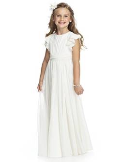 Aibaowedding Boho Lange Kinder Chiffon Kleid mit Binde Gürtel und Kurzen Butterfly-Ärmeln/Vintage Chic A-Linie Kommunionkleider Brautjungfern Kleider Blumenmädchenkleider für Mädchen(Elfenbein,2) von Aibaowedding