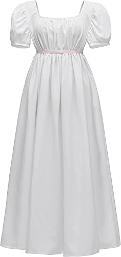 Aibaowedding Regency-Kleider für Frauen mit Satinschärpe Empire-Taille Geraffte Puffärmel Vintage-Ballkleid(Weiß,L) von Aibaowedding