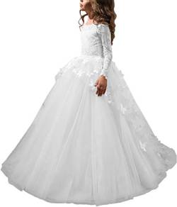 Aibaowedding Schöne Mädchen Langarm Bestickte Festzug Ballkleid Kinder Geburtstagsfeier Prinzessin Kleid(Weiß,12-13Y) von Aibaowedding