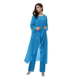 Aibilye Mutter der Braut Hosenanzug Chiffon Damen Hochzeitsgast Kleid Brautmutter Festliche Anzug mit Lang Jacke Blau 48 von Aibilye