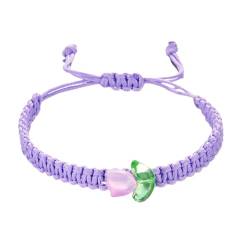 Aibyks Geflochtene Armbänder mit Tulpenblume, Armband | Handgefertigtes, gewebtes, geflochtenes Seilarmband,Verstellbares handgefertigtes Boho-Armband für Frauen, Teenager von Aibyks