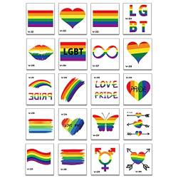 Gay-Pride-Tattoos | 20 Stück Pride Day Body Art Temporäre Tattoos - Rainbow Flag Heart LGBT Pride Party Favors Equality Parade Celebration Supplies Aibyks von Aibyks