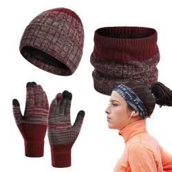 Mütze-Schal-Handschuhe-Set für Damen - Gestrickte Beanie-Mütze, Handschuhe und Halswärmer,3-in-1-Set für Damen, Winter-Set mit warmer, dehnbarer, weicher Mütze, Mütze, Schal, Handschuhen für Aibyks von Aibyks