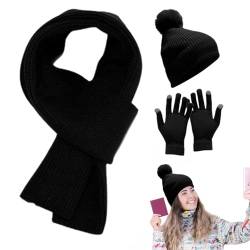 Mütze und Schal-Set | Winter gestrickter Schal - Warme Damenhandschuhe, 3-in-1-Winterkleidungsset, für Winterurlaub, Festival, Weihnachten Aibyks von Aibyks