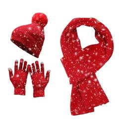 Set aus Schal und Handschuhen für Damen - 3 in 1 Winterset - Warme Damenhandschuhe, 3-in-1-Winterkleidungsset, für Winterurlaub, Festival, Weihnachten Aibyks von Aibyks