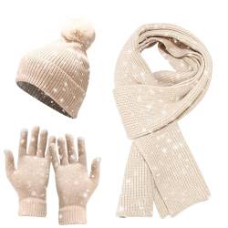 Set aus Schal und Handschuhen für Damen | Winter gestrickter Schal - Warme Damenhandschuhe, 3-in-1-Winterkleidungsset, für Winterurlaub, Festival, Weihnachten Aibyks von Aibyks