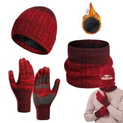 Winter 3 in 1 Schal Mütze Handschuhe Set, Mit Fleece gefütterte Nackenwärmer-Touchscreen-Handschuhe, Beanie-Mütze, 3-in-1-Set für Damen, Winter-Set mit warmer, dehnbarer, weicher Mütze, Mütze, Aibyks von Aibyks