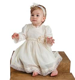 Aidalux Taufkleid für Baby Mädchen Langarm mit Spitzeneinsatz, hergestellt aus weichem Musselin aus 100% Bio-Baumwolle (0-3 Monate Gr. 62) von Aidalux