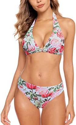 Aidotop Damen Bikini Set Triangel Badeanzug Strand Ties Zweiteiliger Bademode Bikinihose（17Pink,XL） von Aidotop