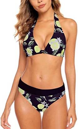 Aidotop Damen Bikini Set Triangel Badeanzug Strand Ties Zweiteiliger Bademode Bikinihose（18Lemon,XL） von Aidotop