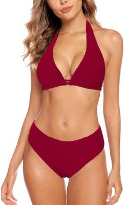 Aidotop Damen Bikini Set Triangel Badeanzug Strand Ties Zweiteiliger Bademode Bikinihose（32Red1,L von Aidotop