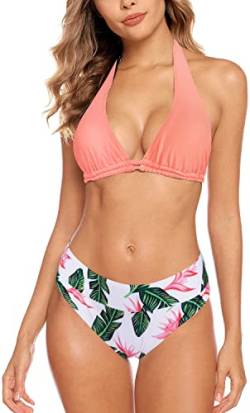 Aidotop Damen Bikini Set Triangel Badeanzug Strand Ties Zweiteiliger Bademode Bikinihose（Orange Leaf,L von Aidotop