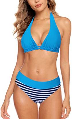 Aidotop Damen Bikini Set Triangel Badeanzug Strand Ties Zweiteiliger Bademode Bikinihose（Striped Blue,XL von Aidotop