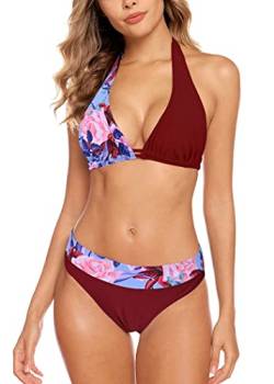 Aidotop Damen Bikini Set Triangel Badeanzug Strand Ties Zweiteiliger Bademode Bikinihose（Wine Red,L） von Aidotop