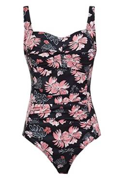 Aidotop Damen Einteilige Badeanzug Monokini Verstellbarer Schultergurt Badeanzüge Falten Bademode Schwimmanzug(L, Black pink Flower) von Aidotop