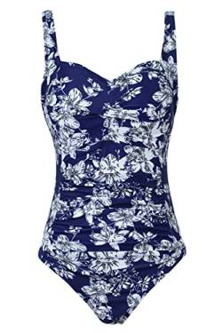 Aidotop Damen Einteilige Badeanzug Monokini Verstellbarer Schultergurt Badeanzüge Falten Bademode Schwimmanzug(L, Blue White Flower) von Aidotop