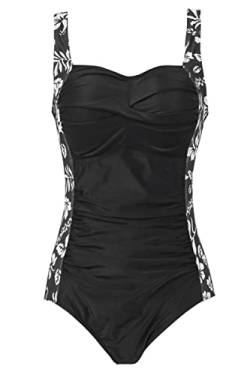 Aidotop Damen Einteilige Badeanzug Monokini Verstellbarer Schultergurt Badeanzüge Falten Bademode Schwimmanzug(M, Black White Flower) von Aidotop