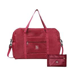 Aieino Reisetasche, wasserabweisend, leicht, faltbar, mit abnehmbarem, verstellbarem Schultergurt, verstaubare Reisetasche für Flugzeug, Gepäck, Sport, Fitnessstudio, rot von Aieino