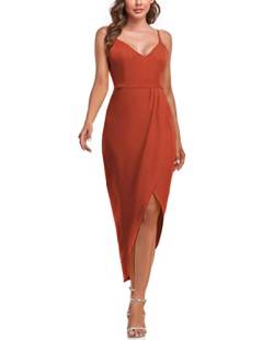 Aigeman Damen Spaghettiträger Sexy Rückenfrei Satin Maxikleid Sommer Hochzeit Gastkleid Cocktail Party Kleider 7291, Rost, Klein von Aigeman