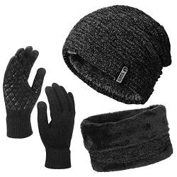 Aiglam Wintermütze Schal Set and Touchscreen Handschuhe (Schwarz) von Aiglam