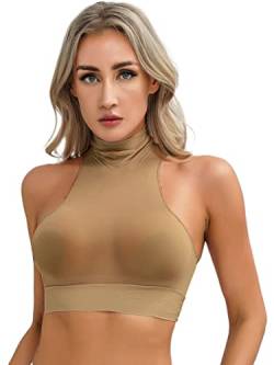 Aiihoo Damen Ärmellos Crop-Top Glänzende Durchsichtiges Shirts Slim Fit Weste Tops Pool Party Clubwear Nachtwäsche Kaffee Einheitsgröße von Aiihoo