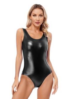 Aiihoo Damen Ballettanzug Metallic Body Ärmellos Ballettbody Tanzbody Lackleder Bodysuit Catsuit Jumpsuit Turnanzug Trikotanzug Tanzkostüm Schwarz M von Aiihoo