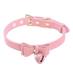 Aiihoo Damen Halskette Choker PU Leder Halsband mit Glöckchen Verstellbar Gürtel Modisch Kostüm Zubehör für Karneval Fasching Party Rosa Einheitsgröße von Aiihoo