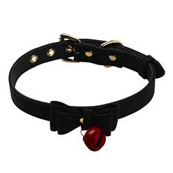 Aiihoo Damen Halskette Choker PU Leder Halsband mit Glöckchen Verstellbar Gürtel Modisch Kostüm Zubehör für Karneval Fasching Party Schwarz Einheitsgröße von Aiihoo