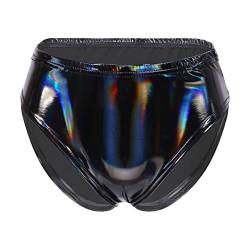 Aiihoo Damen Hotpants Wetlook Briefs Metallic Booty Shorts Ouvert-Slip High Waist Bikinislip String Tanga High Cut Thong Unterwäsche Schwarz A E S von Aiihoo