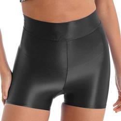 Aiihoo Damen Metallic Shorts High Waist Leggings Stretch Sporthose Shiny Yogahose Fitnesshose Kurz Hose Sportshorts Jogginghose Schwarz A XL von Aiihoo