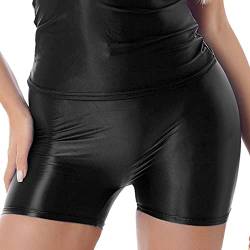 Aiihoo Damen Metallic Shorts High Waist Leggings Stretch Sporthose Shiny Yogahose Fitnesshose Kurz Hose Sportshorts Jogginghose Schwarz B XL von Aiihoo