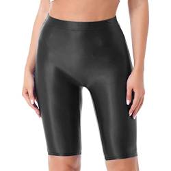 Aiihoo Damen Metallic Shorts High Waist Leggings Stretch Sporthose Shiny Yogahose Fitnesshose Kurz Hose Sportshorts Jogginghose Schwarz M von Aiihoo