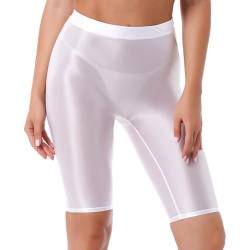 Aiihoo Damen Metallic Shorts High Waist Leggings Stretch Sporthose Shiny Yogahose Fitnesshose Kurz Hose Sportshorts Jogginghose Weiss M von Aiihoo