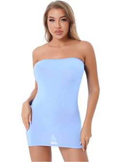 Aiihoo Damen Minikleid Trägerloses Body Shape Kleid Schlauchkleid Shapewear Figurformendes Unterrock Unterkleid Nachtwäsche Clubwear Hellblau A Einheitsgröße von Aiihoo