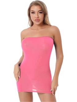 Aiihoo Damen Minikleid Trägerloses Body Shape Kleid Schlauchkleid Shapewear Figurformendes Unterrock Unterkleid Nachtwäsche Clubwear Hot Pink A Einheitsgröße von Aiihoo