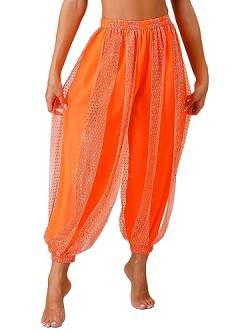 Aiihoo Damen Pailletten Pants Bauchtanz Hosen Pumphose Haremshose Tanzhose Party Leggings Tanzkleidung Loose Yoga Bloomers Orange Einheitsgröße von Aiihoo