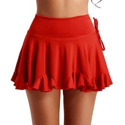 Aiihoo Damen Rock High Waist Mini Eiskunstlauf Rock Faltenrock Kurz Hosenrock Ballettrock Latein Tanzrock Unterrock Tanzbekleidung Rot S von Aiihoo