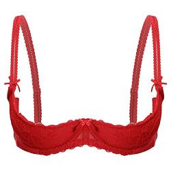 Aiihoo Damen Spitze Hebe BH Push Up Ouvert Bra Offene Brust Dessous Top Durchsichtig Reizwäsche verführerische Unterwäsche A Rot XXL von Aiihoo