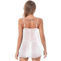 Aiihoo Damen Spitze Negligee V-Ausschnitt Babydoll Set Brustfrei BH Bra Nachthemd Nachtkleid Mit String Tanga Sexy Dessous Erotik Reizwäsche Lingerie Weiss 4XL von Aiihoo