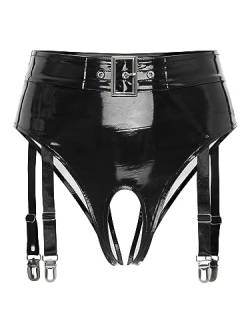 Aiihoo Damen Wetlook String Tanga Ouvert Slip Lack Leder Unterhose mit Offen Schritt Panties Unterwäsche Sexy Hotpants Schwarz L von Aiihoo