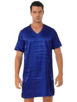 Aiihoo Herren Damen Kurz Schlafanzug Nachtwäsche Satin Kurzarm Nachthemd Einteiliger Schlafshirt Schlafkleid Pyjama Negligee Sleepwear Königs Blau L von Aiihoo