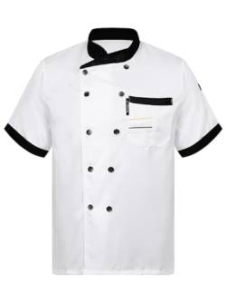 Aiihoo Herren Kurzarm Kochjacke mit Tasche Bäckerjacke Kochhemd Arbeitsjacke Kochmantel Chef Uniform Kochkleidung Berufsbekleidung Weiss B XL von Aiihoo