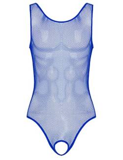 Aiihoo Herren Mesh Body Transparent Bodysuit Sexy Jumpsuit Ärmellos Overall High Cut Stringbody Männer Unterhemd Erotik Dessous Unterwäsche A Blau XXL von Aiihoo