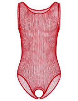 Aiihoo Herren Mesh Body Transparent Bodysuit Sexy Jumpsuit Ärmellos Overall High Cut Stringbody Männer Unterhemd Erotik Dessous Unterwäsche A Rot XXL von Aiihoo