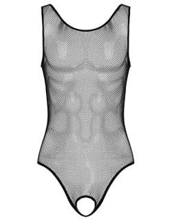 Aiihoo Herren Mesh Body Transparent Bodysuit Sexy Jumpsuit Ärmellos Overall High Cut Stringbody Männer Unterhemd Erotik Dessous Unterwäsche A Schwarz L von Aiihoo